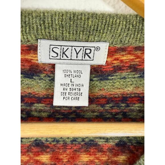 Vintage SKYR Fair Isle 100% Wool Knit Cardigan Sweater Nordic Ski Sz L - Picture 6 of 9